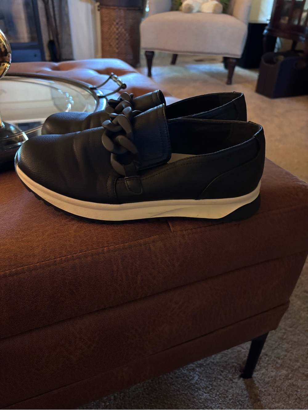 Yellow Box Black Slip-On Loafers with Chunky Chain